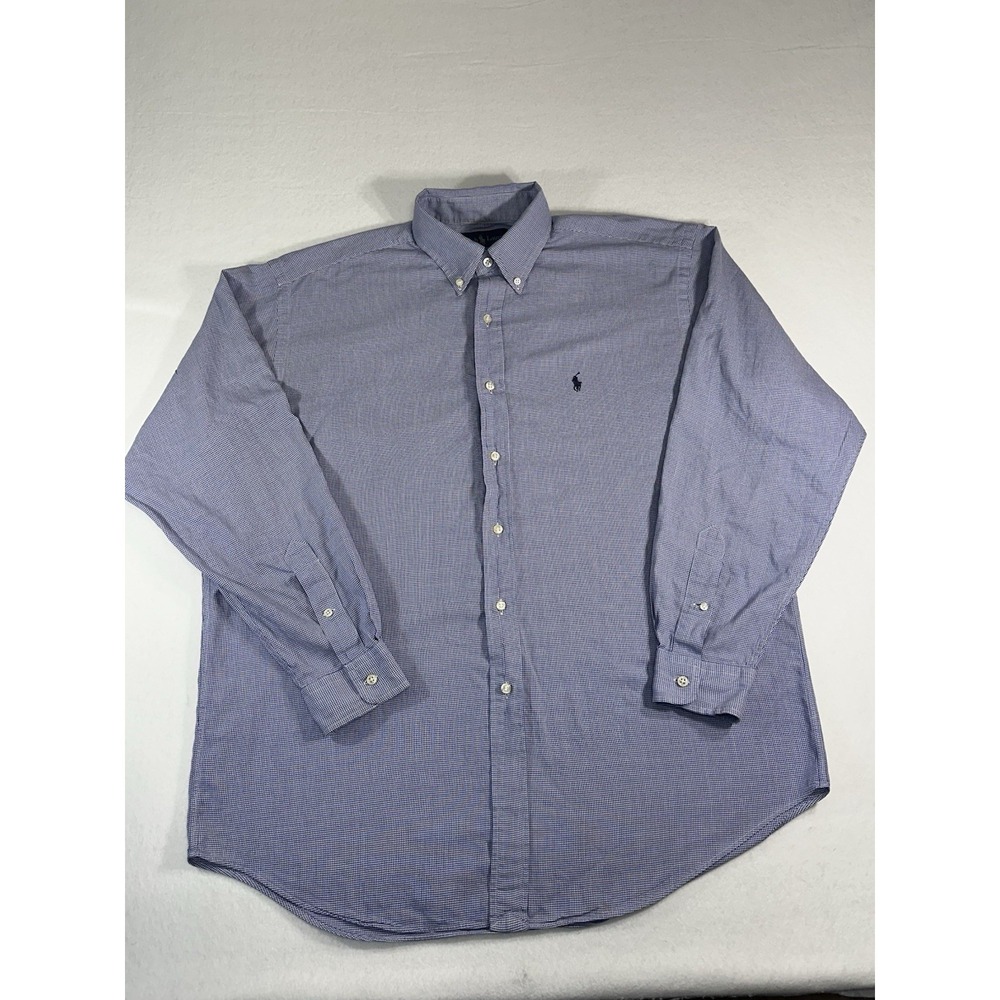 Polo Ralph Lauren BLAKE Shirt Mens L Large Blue White Houndstooth Button Down